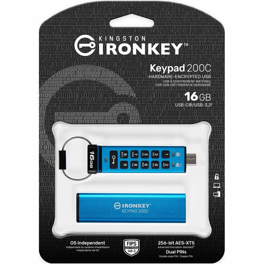 Kingston IronKey Keypad 200 16GB USB 3.2 (Gen 1) Type C Flash Drive