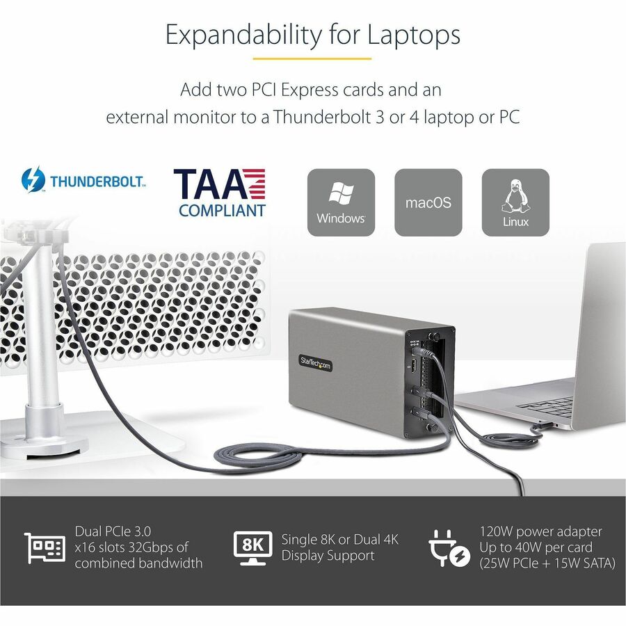 StarTech.com Thunderbolt 3 PCIe Expansion Chassis, Enclosure Box w/Dual PCI-E Slots, External PCIe Slots, 8K/4K Output Via TB3/DP 1.4, TAA