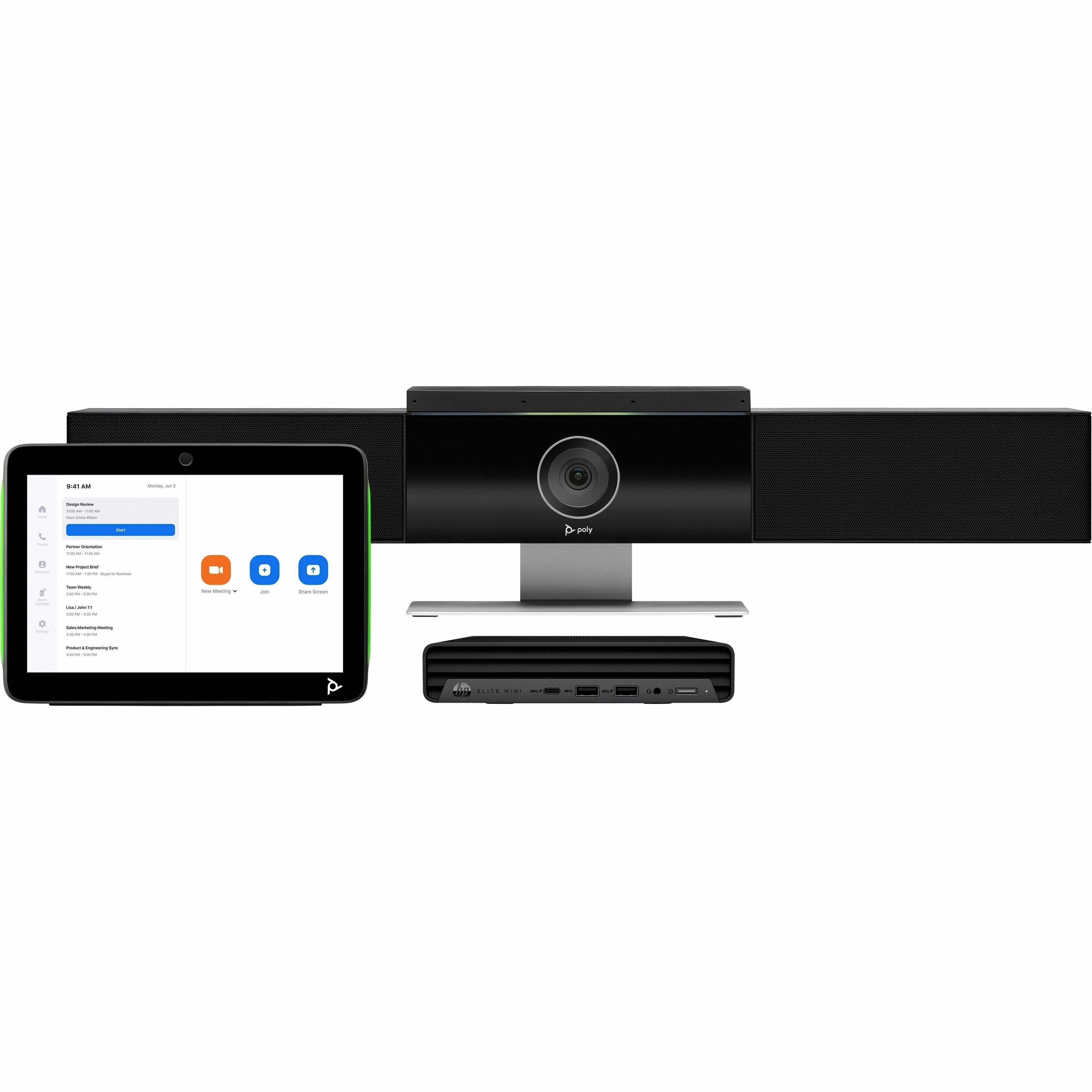 Poly Studio Medium Room Bundle for Zoom Rooms: Studio USB Video Bar and HP PC w/TC10 TAA - Medium Room Size Supported - USB -