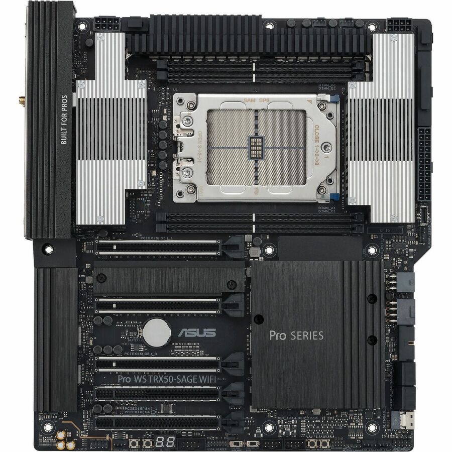 ASUS Pro WS TRX50-SAGE WIFI CEB Workstation motherboard, AMD Ryzen Threadripper PRO 7000 WX-Series Processors,ECC R-DIMM DDR5, 36 power-stage, WiFi 7,PCIe 5.0 x 16, PCIe 5.0 M.2, 10 Gb and 2.5 Gb LAN, multi-GPU support.