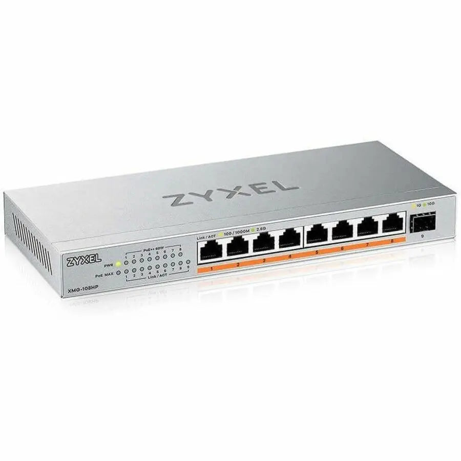 Zyxel 8-Port 2.5Gb MultiGig PoE Ethernet POE++ (60W) Switch | 5 x 100/1G/2.5G Ports + 1 x 10G SFP+ | 8 x PoE Port | 100W Budget | Plug & Play | Desktop or Wall-Mount | Lifetime Warranty | XMG-105HP