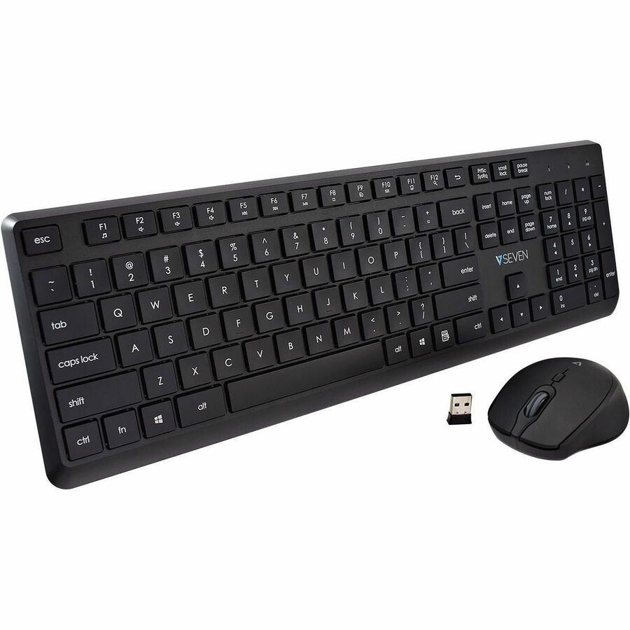 V7 CKW350US 2.4Ghz Wireless Quiet Keyboard and Mouse Combo - US Layout - English (US) - QWERTY - Business - Black - Wireless Connectivity -