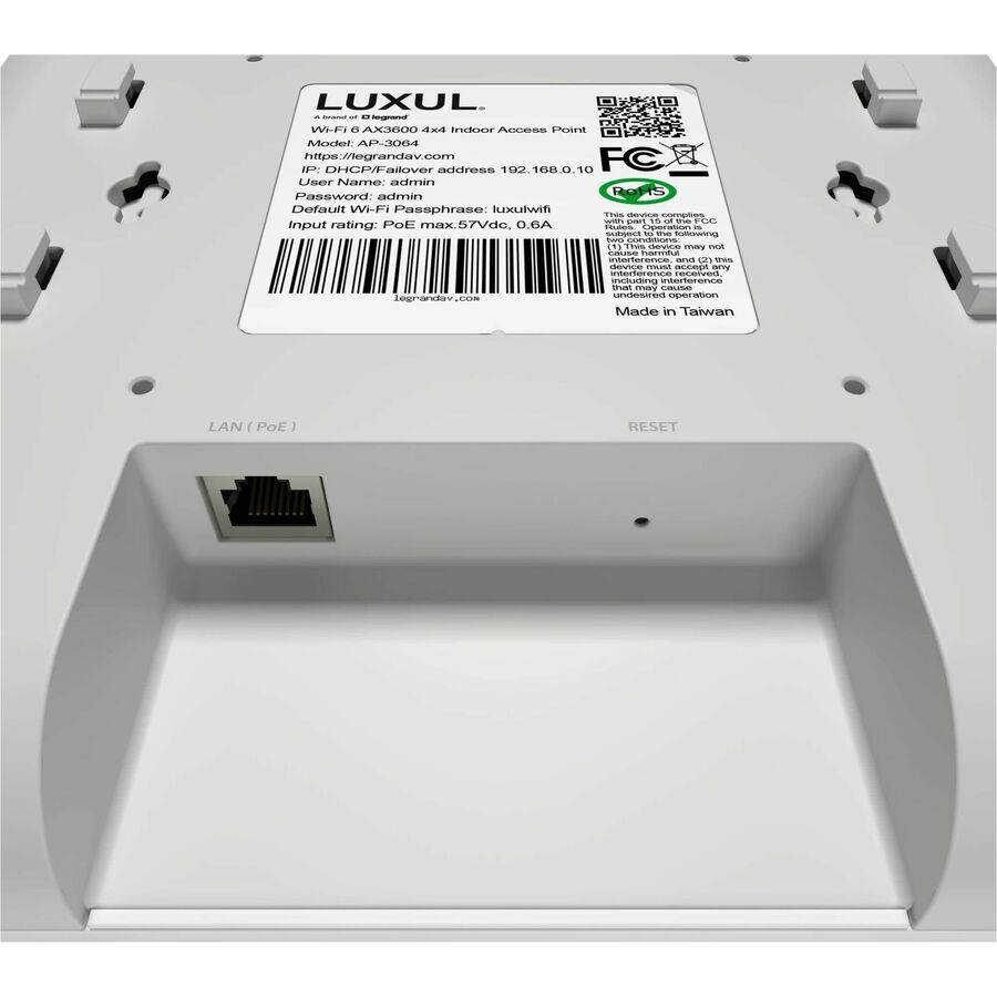Legrand Luxul Wi-Fi 6 AX3600 4x4 Multi-Gig- Wireless Access Point - US Power Cord