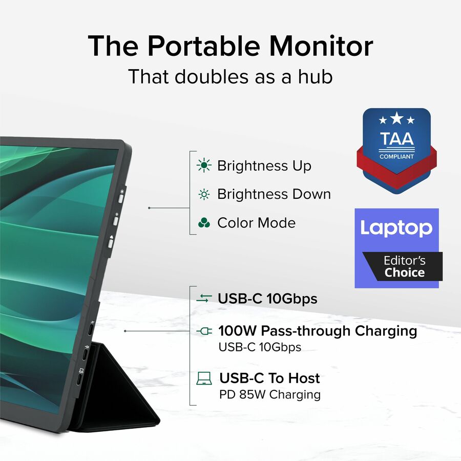 USB C Portable Monitor 15.6 Inch, 100W PassThrough Charging for Your Laptop Smartphone Tablet, 3x USBC 10Gbps Hub FHD 1920x1080 IPS Travel Display 1.85lbs, Protective Case/Stand, USBCPDMON