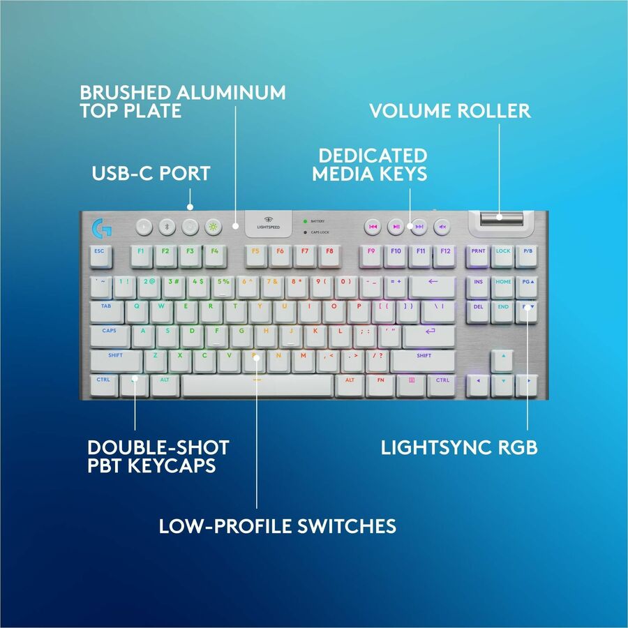Logitech G915 X LIGHTSPEED TKL Low-Profile Wireless Gaming Keyboard, Double-Shot PBT Keycaps, Fully Programmable Keys, RGB Backlighting, Sleek Aluminum Finishing, GL Brown Tactile - PC/Mac
