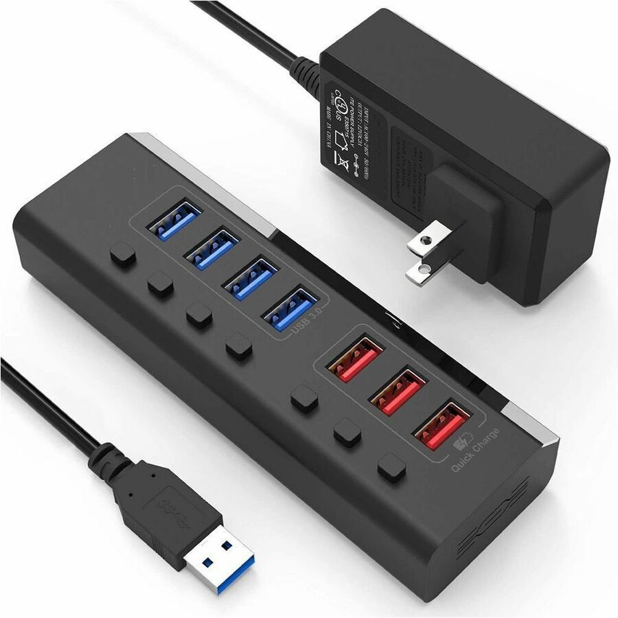4XEM USBA 7 PORT DATA HUB WITH Black 2.1 mm Male USB