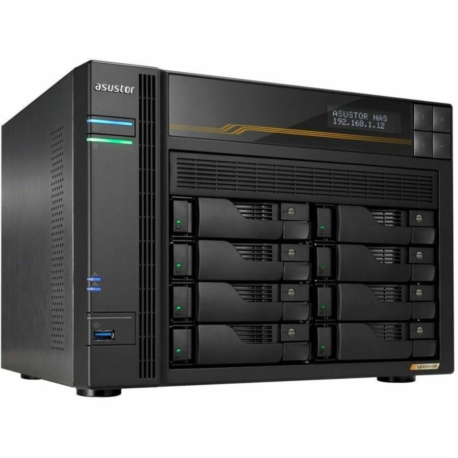 Asustor Lockerstor 8 Gen3 AS6808T 8 Bay NAS, AMD Ryzen Quad-Core 2.3 GHz, 16GB RAM ECC DDR5, 4 M.2 NVMe Slots, Dual 5GbE and Dual