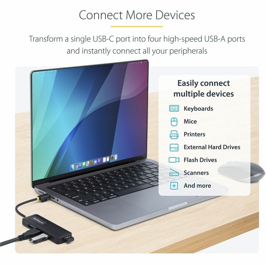 StarTech.com StarTech.com 4-Port USB-C Hub, 5Gbps, USB-C to 4x USB-A, Bus Powered, Small Travel Mini Hub, USB 3.0 Expansion Hub, Portable