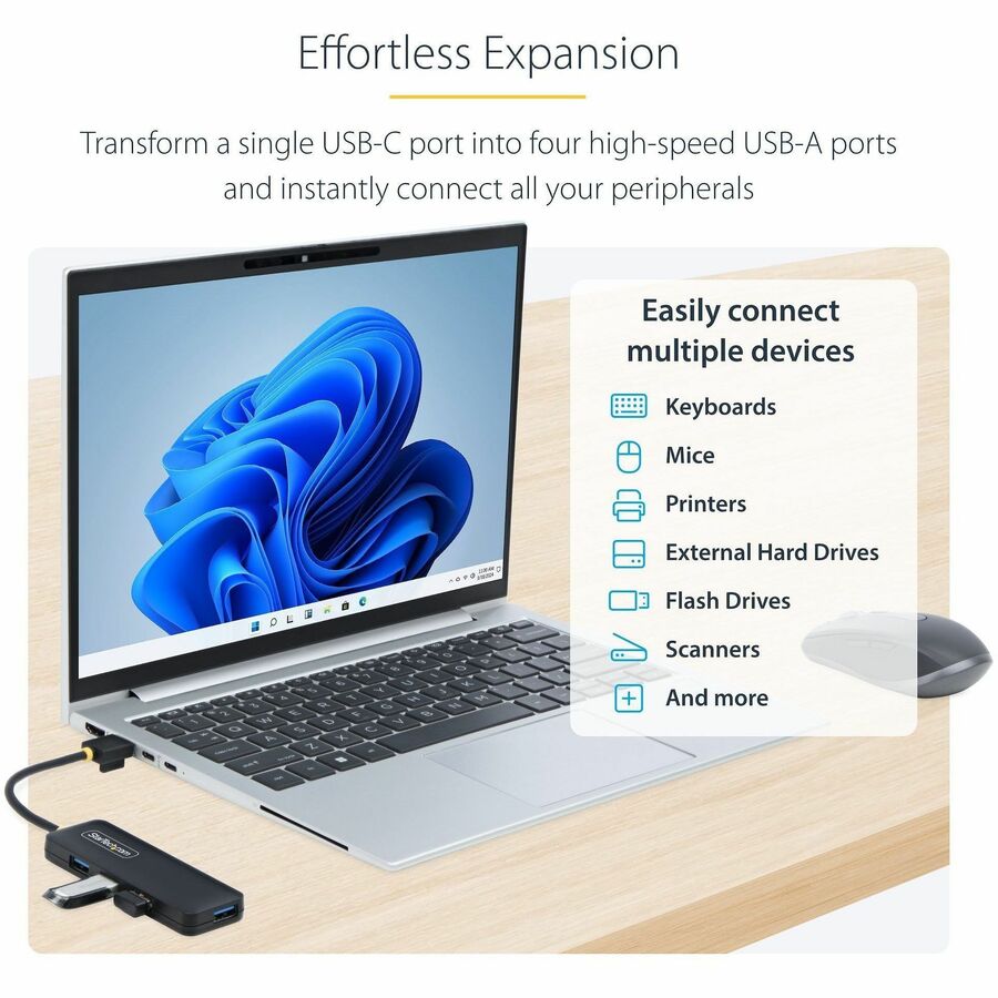 StarTech.com StarTech.com 4-Port USB-A Hub, 5Gbps, Bus Powered, Small Travel Mini USB Hub, Multi-Port USB 3.0 Splitter, Portable USB Hub