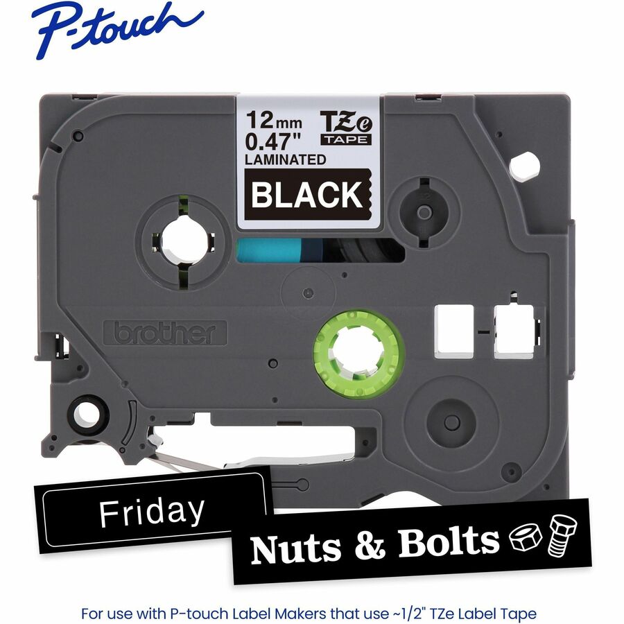 Brother .5" White Print on Blk label, 0.47 in, Black, rf, TZE335G