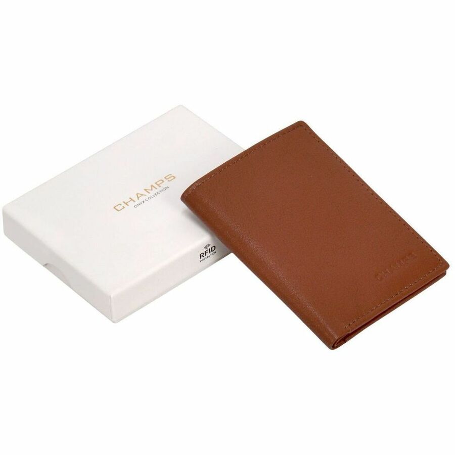 Champs OB-513-BROWN, RF, Onyx / Leather Vertical Slim Wallet