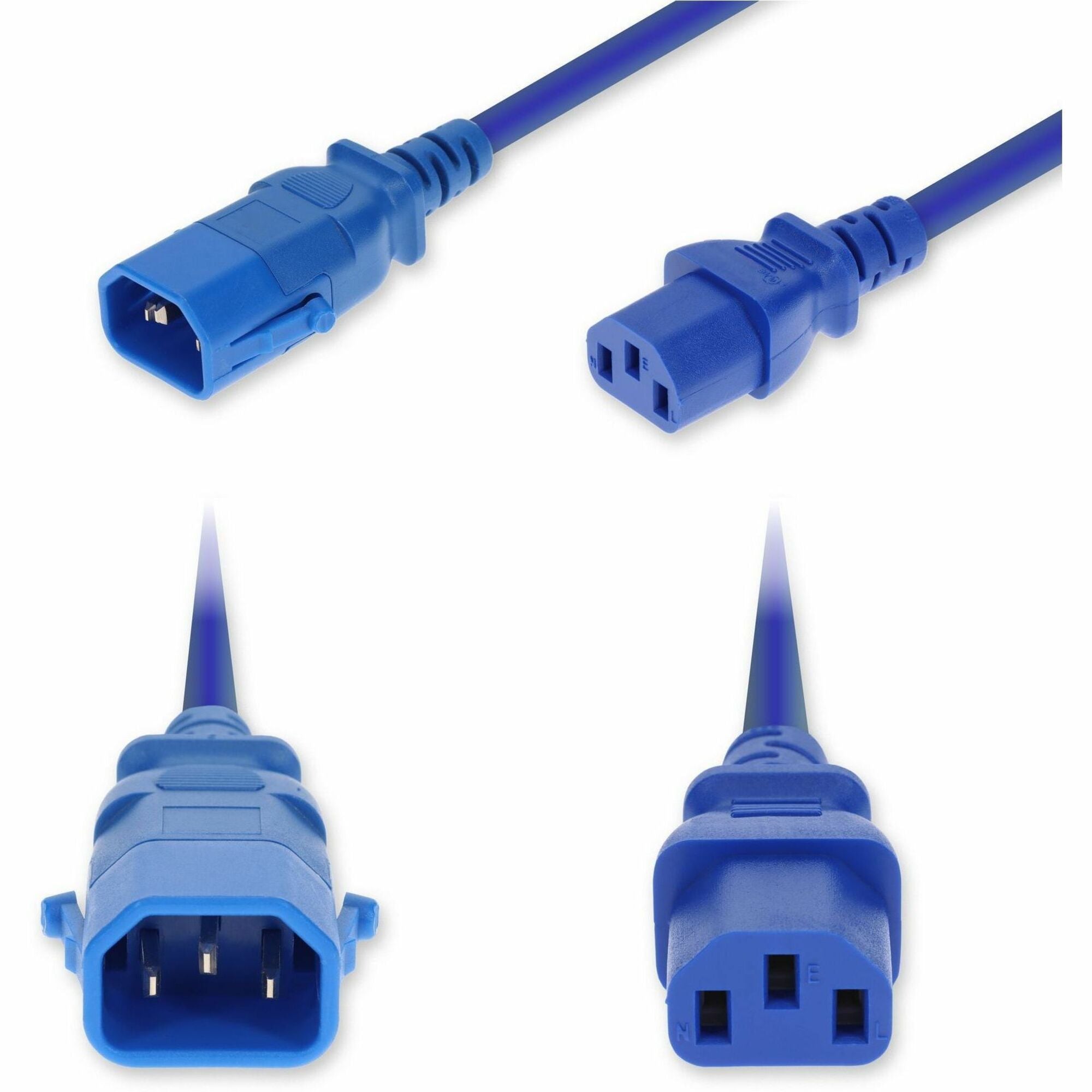 AddOn 10ft C14 Male to C13 Female P-Lock Compatible Standard Commercial 18 AWG 250V at 10A PVC SJT (Service Junior Thermoplastic) Blue Power Cable