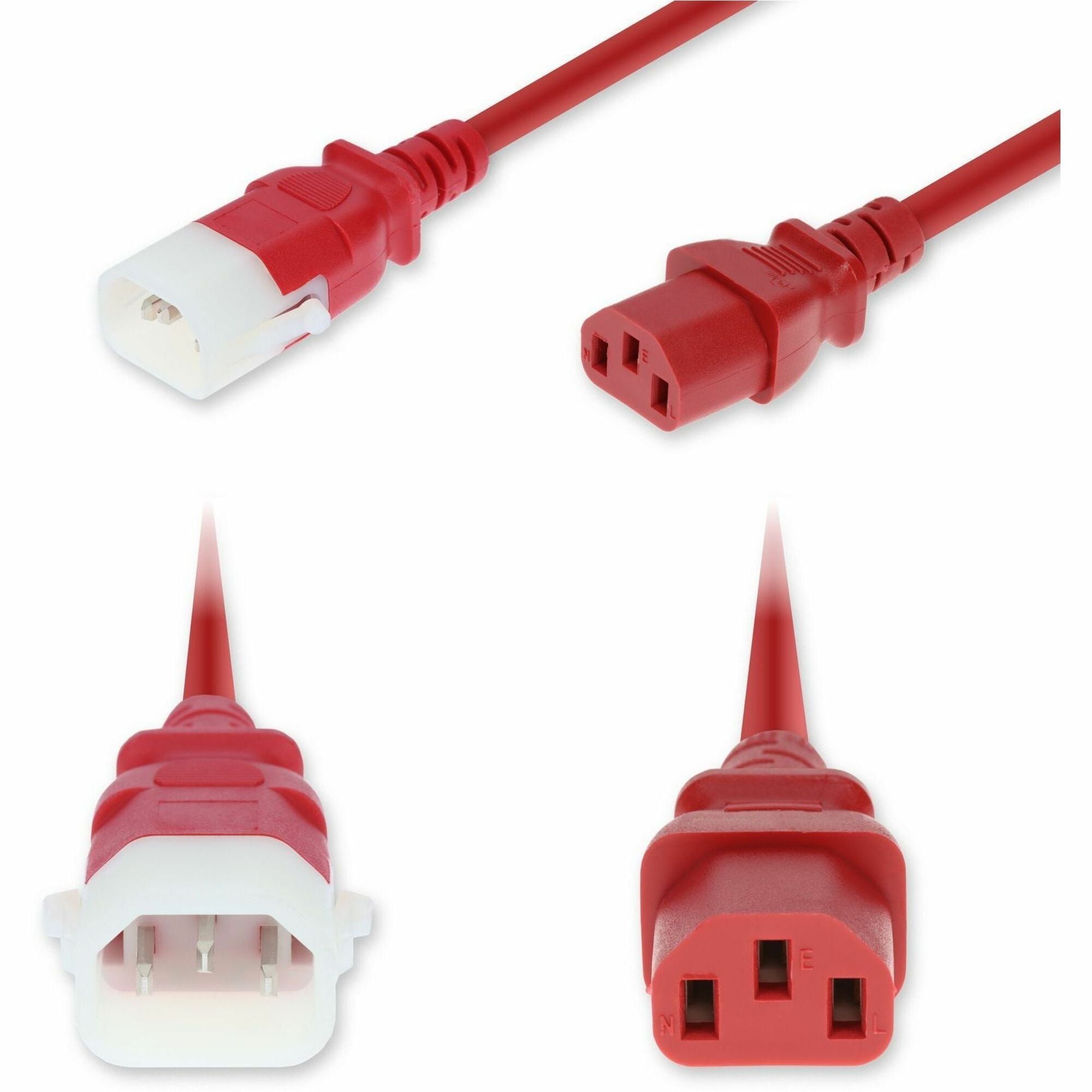 AddOn 10ft C14 Male to C13 Female P-Lock Compatible Standard Commercial 18 AWG 250V at 10A PVC SJT (Service Junior Thermoplastic) Red Power Cable