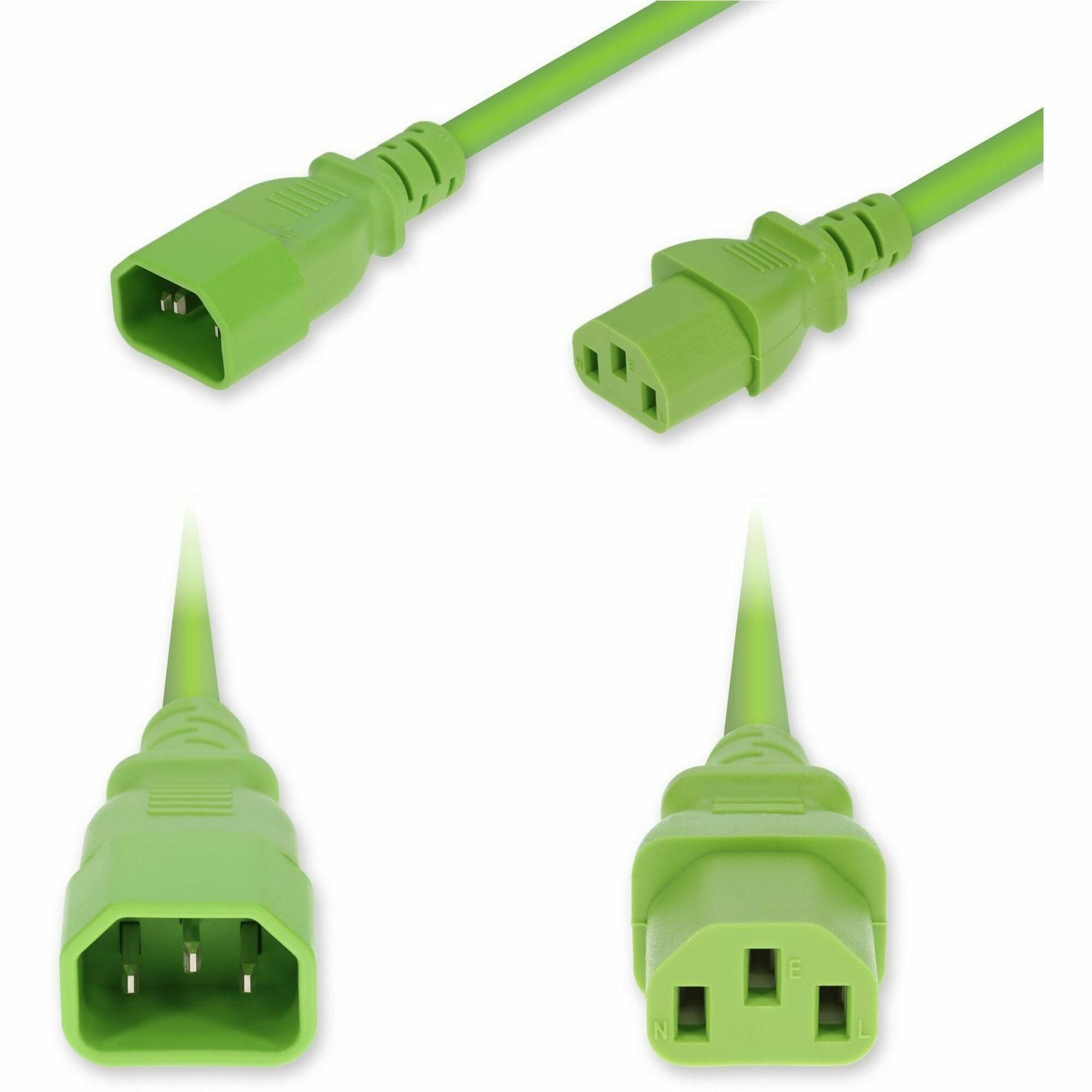 AddOn 5ft C14 Male to C13 Female Standard Commercial 18 AWG 250V at 10A PVC SJT (Service Junior Thermoplastic) Green Power Cable