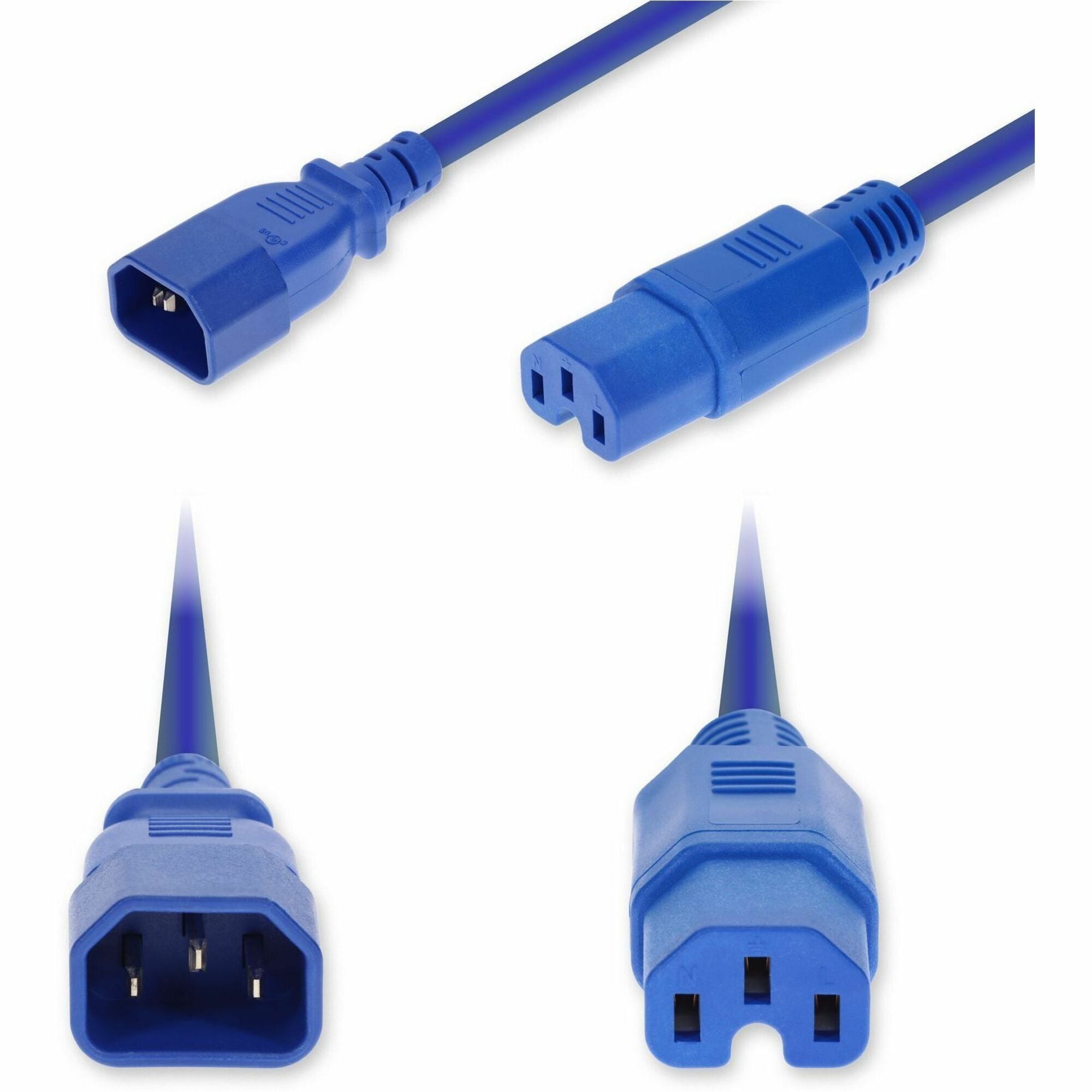 AddOn 15ft C14 Male to C15 Female High-Temperature 14 AWG 250V at 15A PVC SJT (Service Junior Thermoplastic) Blue Power Cable