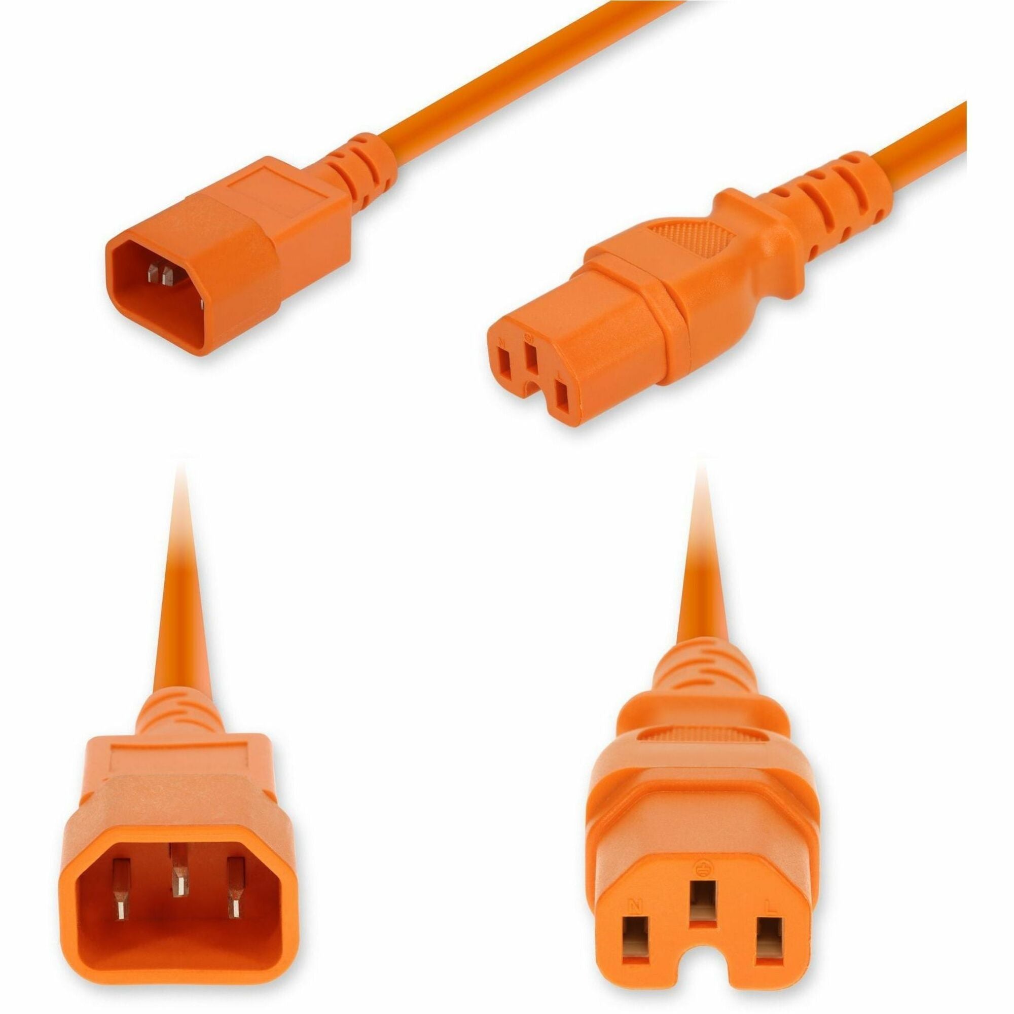AddOn 10ft C14 Male to C15 Female High-Temperature 14 AWG 250V at 15A PVC SJT (Service Junior Thermoplastic) Orange Power Cable