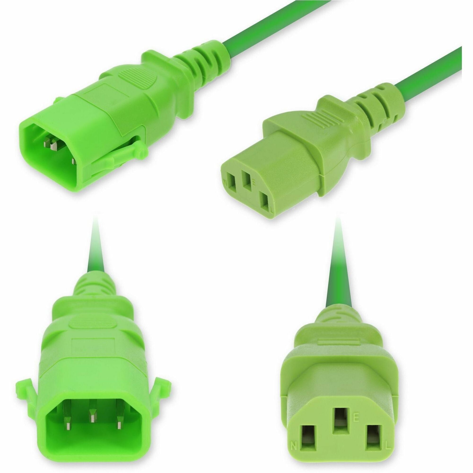 AddOn 2ft C14 Male to C13 Female P-Lock Compatible Standard Commercial 18 AWG 250V at 10A PVC SJT (Service Junior Thermoplastic) Green Power Cable