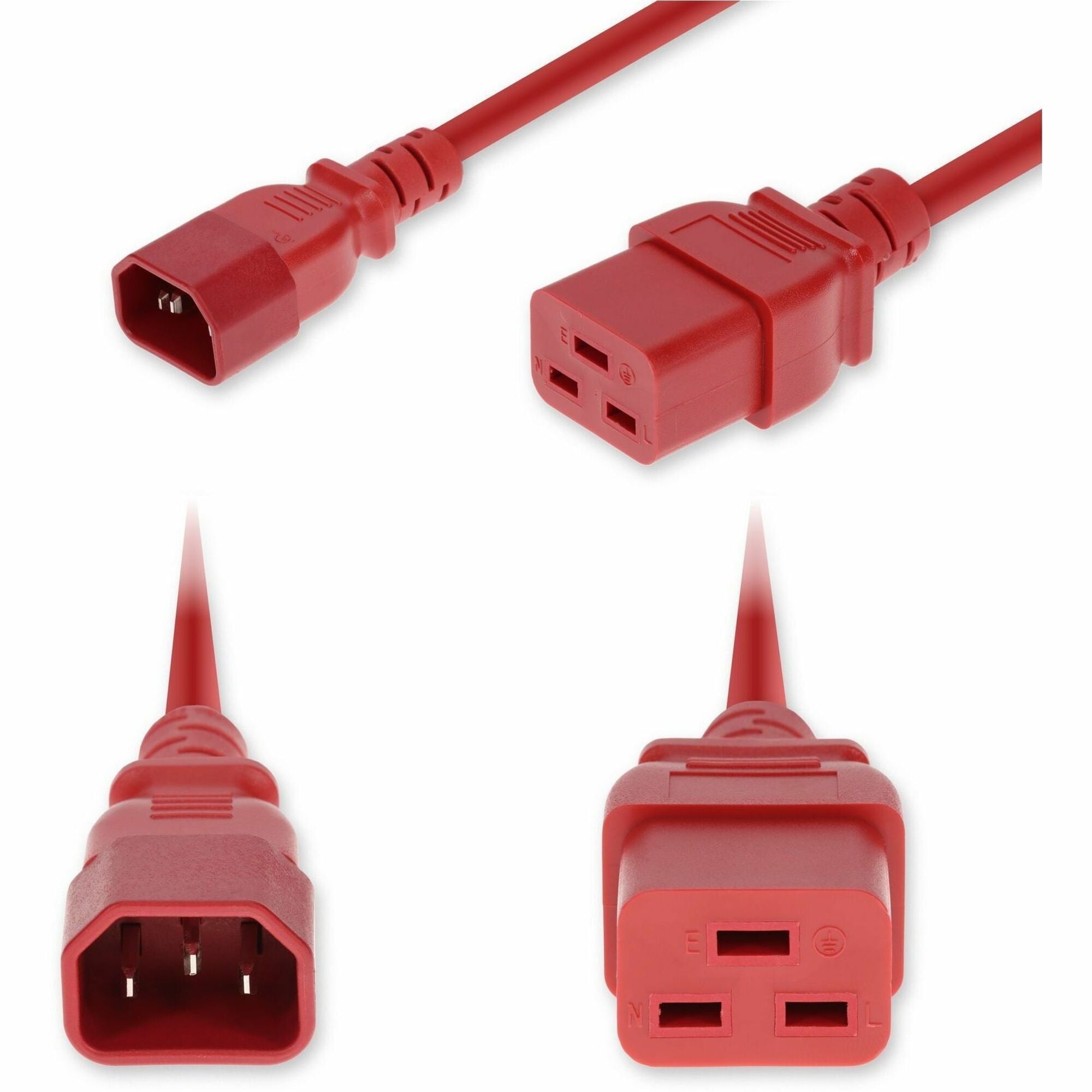 AddOn 1ft C14 Male to C19 Female Industrial Grade 14 AWG 250V at 15A PVC SJT (Service Junior Thermoplastic) Red Power Cable