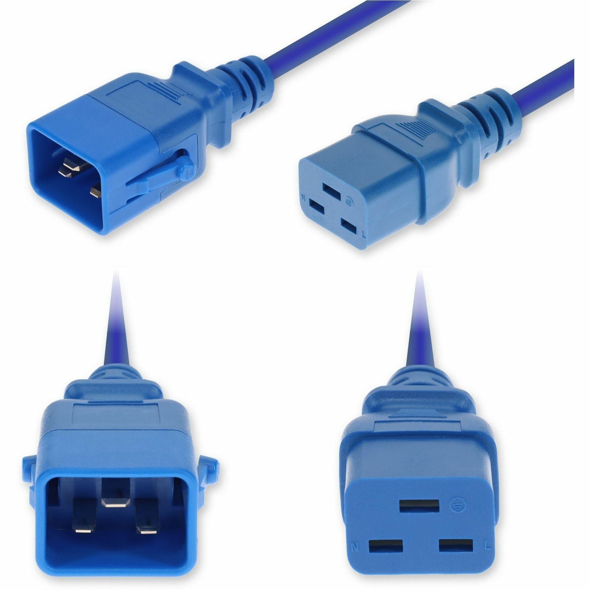 AddOn 3ft C20 Male to C19 Female P-Lock Compatible Industrial Grade 12 AWG 250V at 20A PVC SJT (Service Junior Thermoplastic) Blue Power Cable