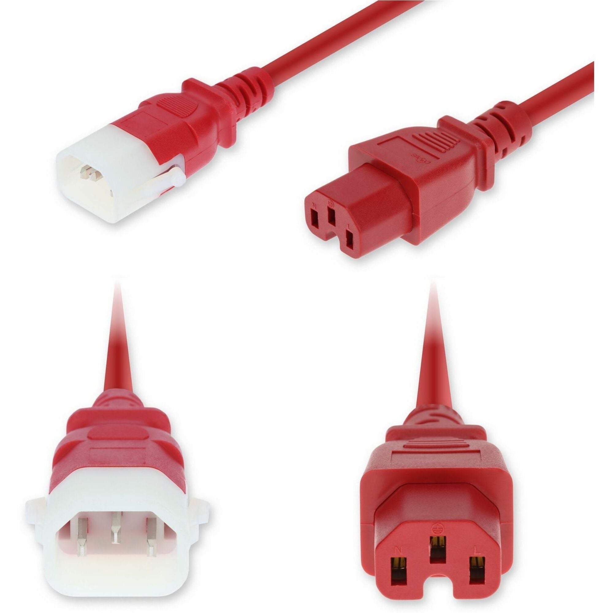 AddOn 2ft C14 Male to C15 Female P-Lock Compatible High-Temperature 14 AWG 250V at 15A PVC SJT (Service Junior Thermoplastic) Red Power Cable