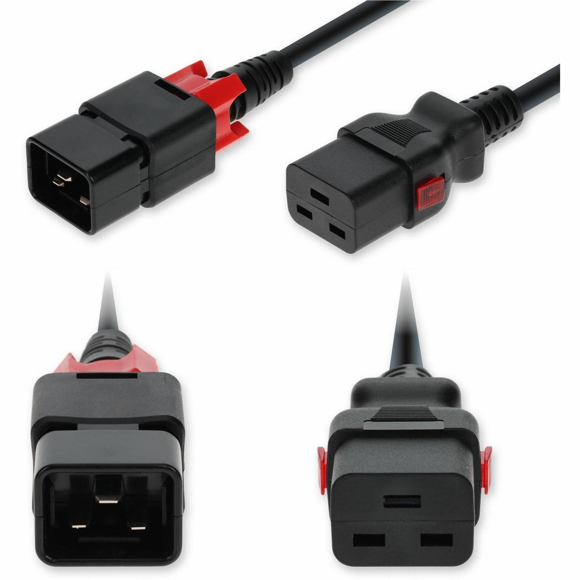 AddOn 3ft C20 Male to C19 Female Z-Lock Compatible Industrial Grade 14 AWG 250V at 15A PVC SJT (Service Junior Thermoplastic) Black Power Cable
