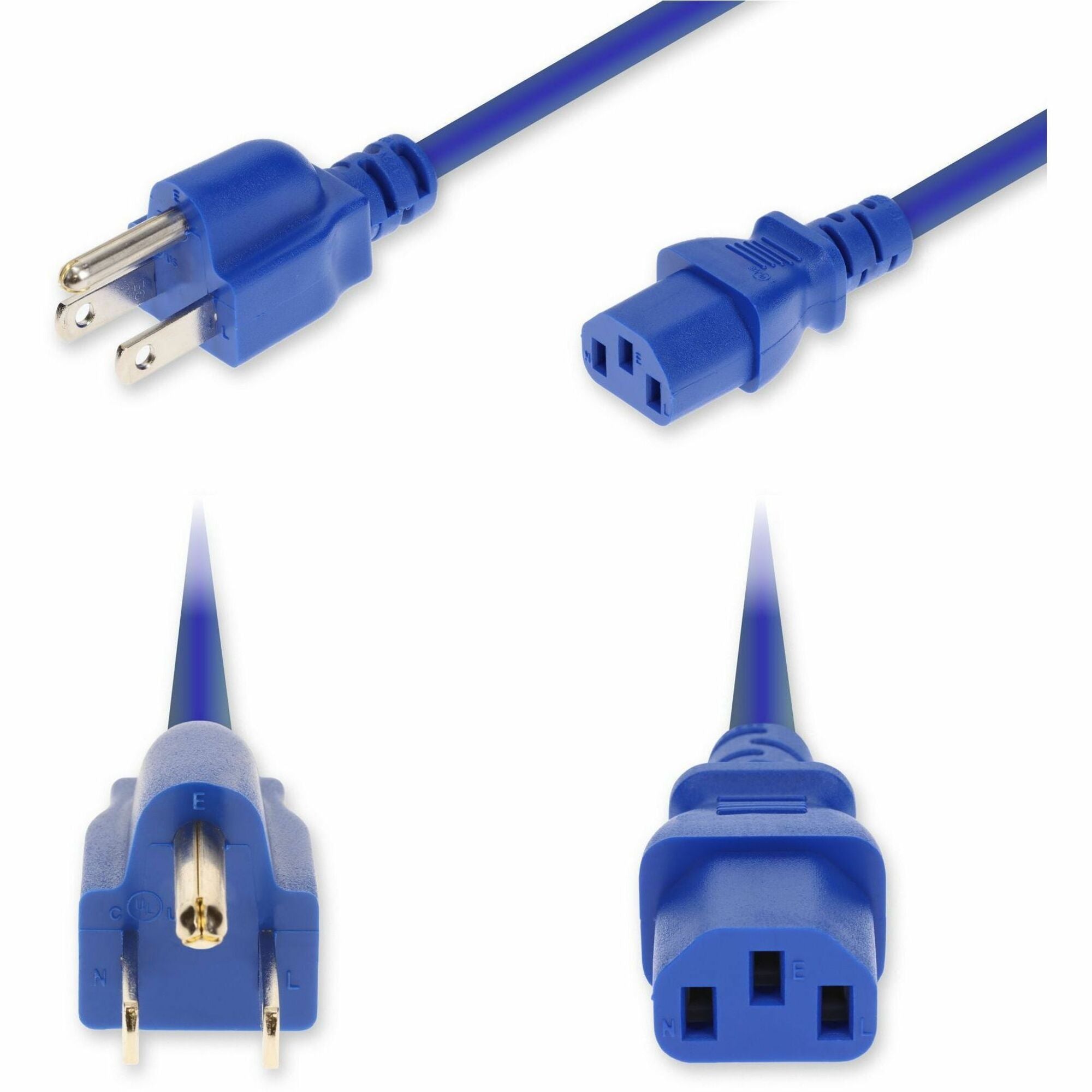 AddOn 1ft NEMA 5-15P Male to C13 Female Standard Commercial 18 AWG 125V at 10A PVC SJT (Service Junior Thermoplastic) Blue Power Cable