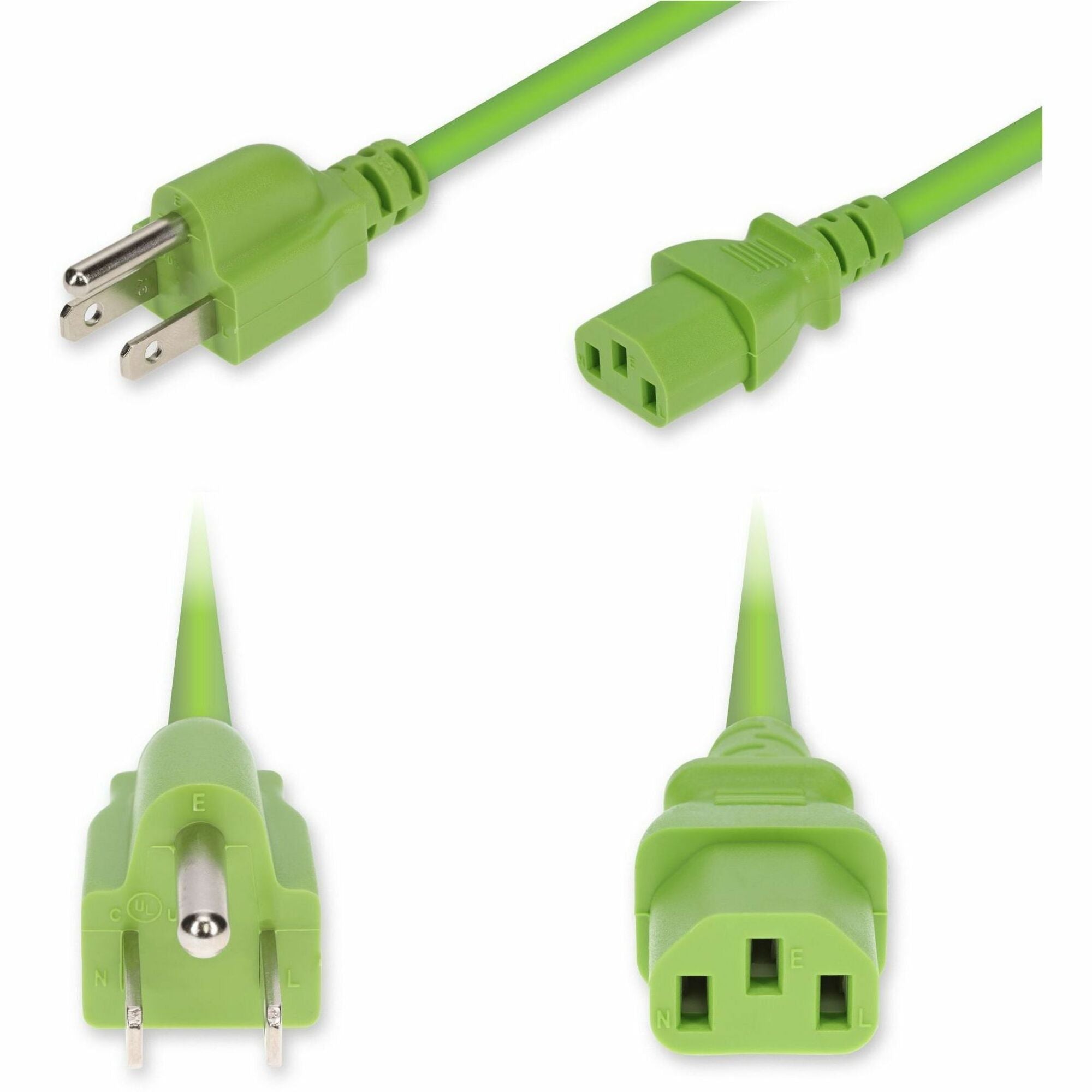 AddOn 3ft NEMA 5-15P Male to C13 Female Standard Commercial 18 AWG 125V at 10A PVC SJT (Service Junior Thermoplastic) Green Power Cable