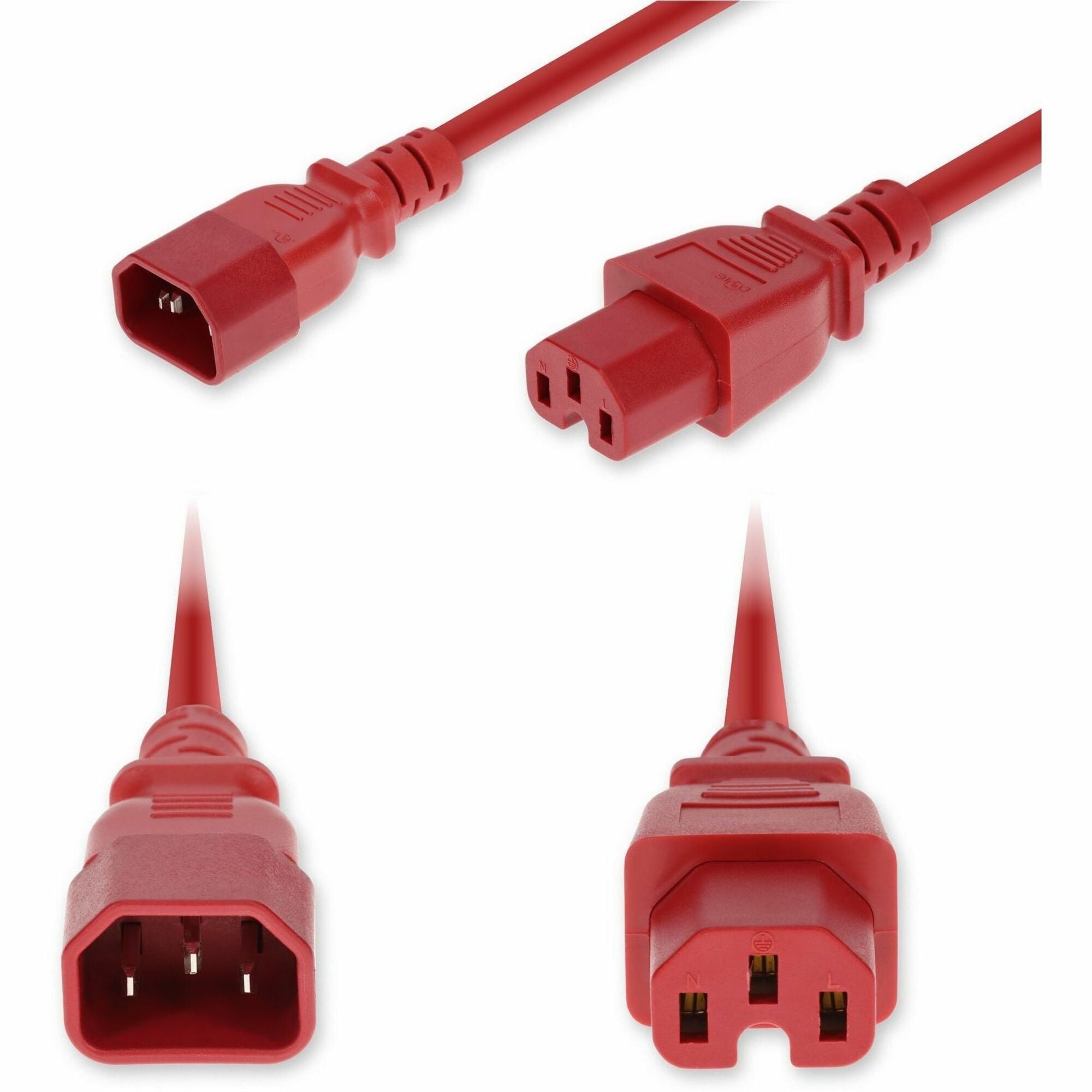 AddOn 3ft C14 Male to C15 Female Standard Commercial 14 AWG 250V at 15A PVC SJT (Service Junior Thermoplastic) Red Power Cable