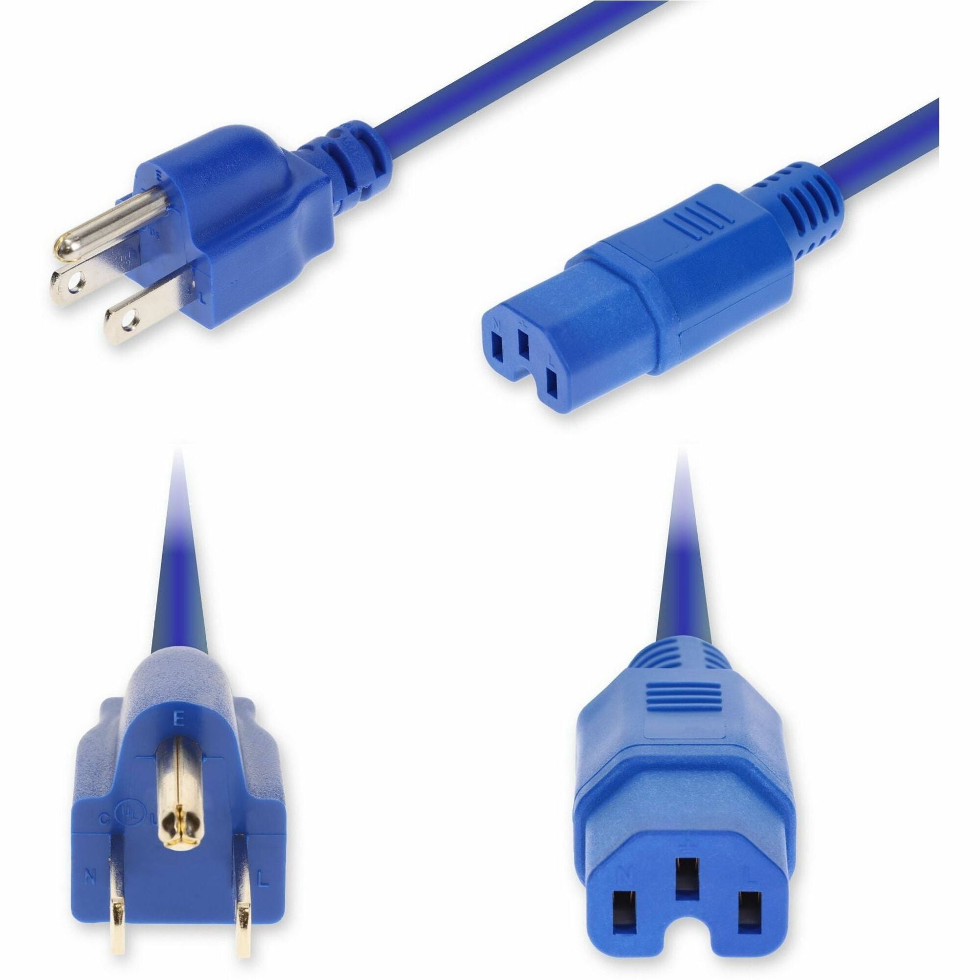 AddOn 15ft NEMA 5-15P Male to C15 Female High-Temperature 14 AWG 125V at 15A PVC SJT (Service Junior Thermoplastic) Blue Power Cable
