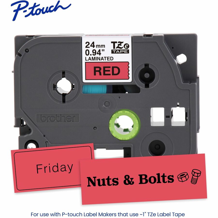 Brother 15/16 Width Rectangle Thermal Transfer Black, Red Water Resistant Chemical Resistant, Heat Resistant, Cold Resistant, Fade Resistant, Tearing Resistant 1 Each, 0.94 in, TZE451G