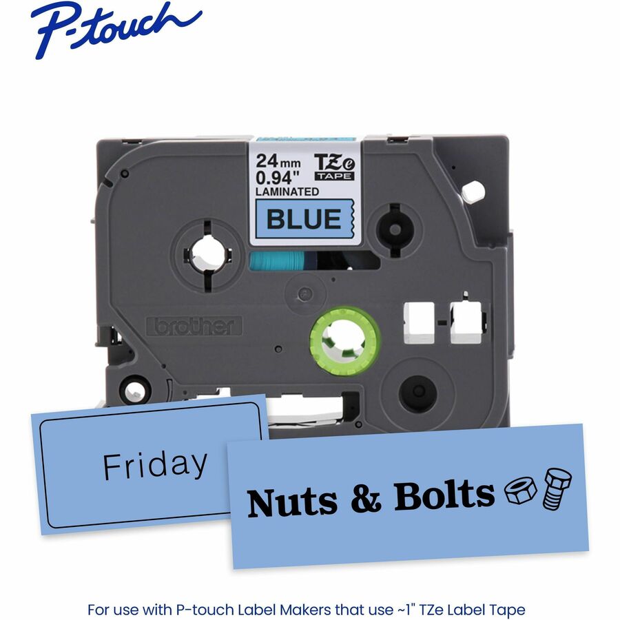 Brother P-touch TZe Laminated Tape, 0.94", Black, TZE551G, 26.20 ft, Blue