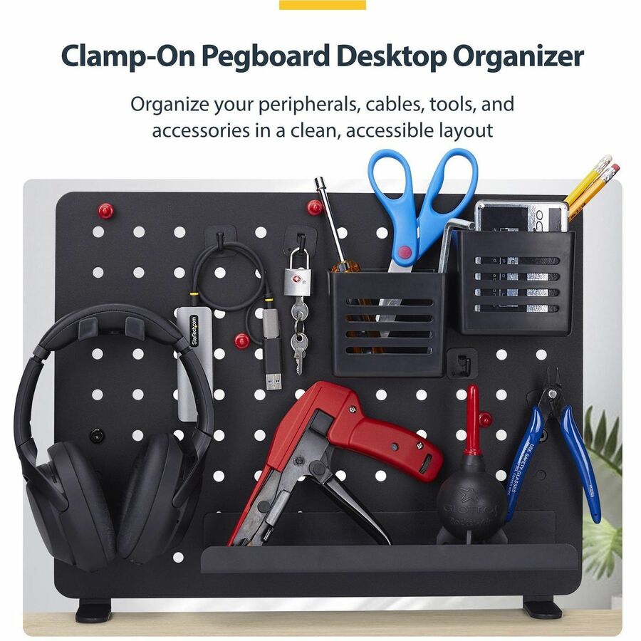 startech-com-clamp-on-pegboard-with-accessories-16-5x12-5in-steel-peg-board-desktop-storage-organizer-black