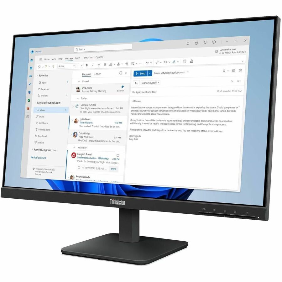 Lenovo TS S244e 23.8" MonitorHDMI, 15.86", 16:9 widescreen resolution perfect for watching movies, 64B5KAT1UZ, Black, Features HDMI input to get connected with the top of the line PCs