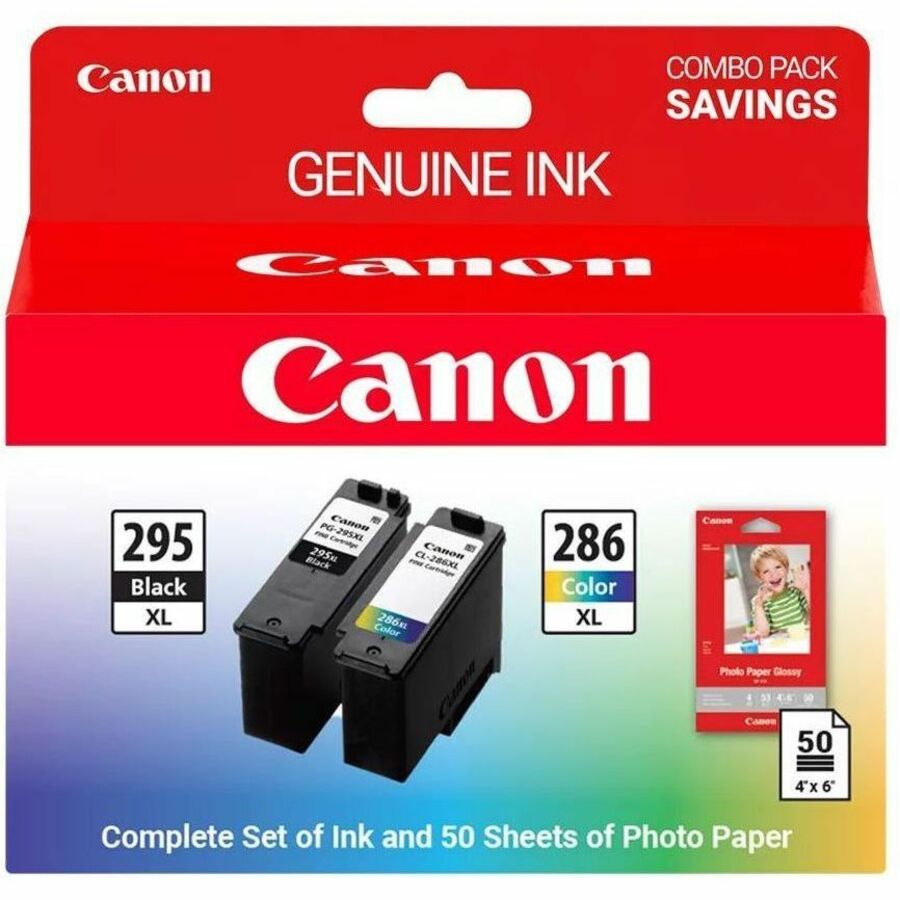 Canon PG-295XL/CL-286XL Original XL Yield Inkjet Ink Cartridge/Paper Kit - Combo Pack - Cyan, Magenta, Yellow, Black - 2 Pack
