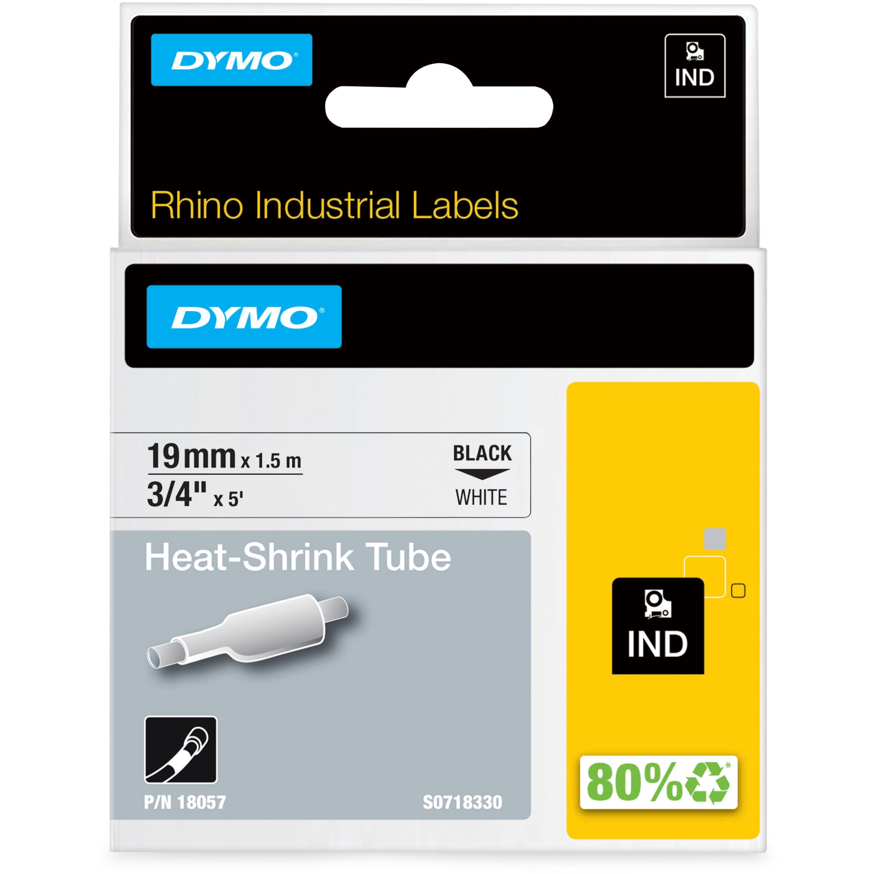 Newell Dymo Rhino Heat Shrink Tube Labels, 4 in, Black