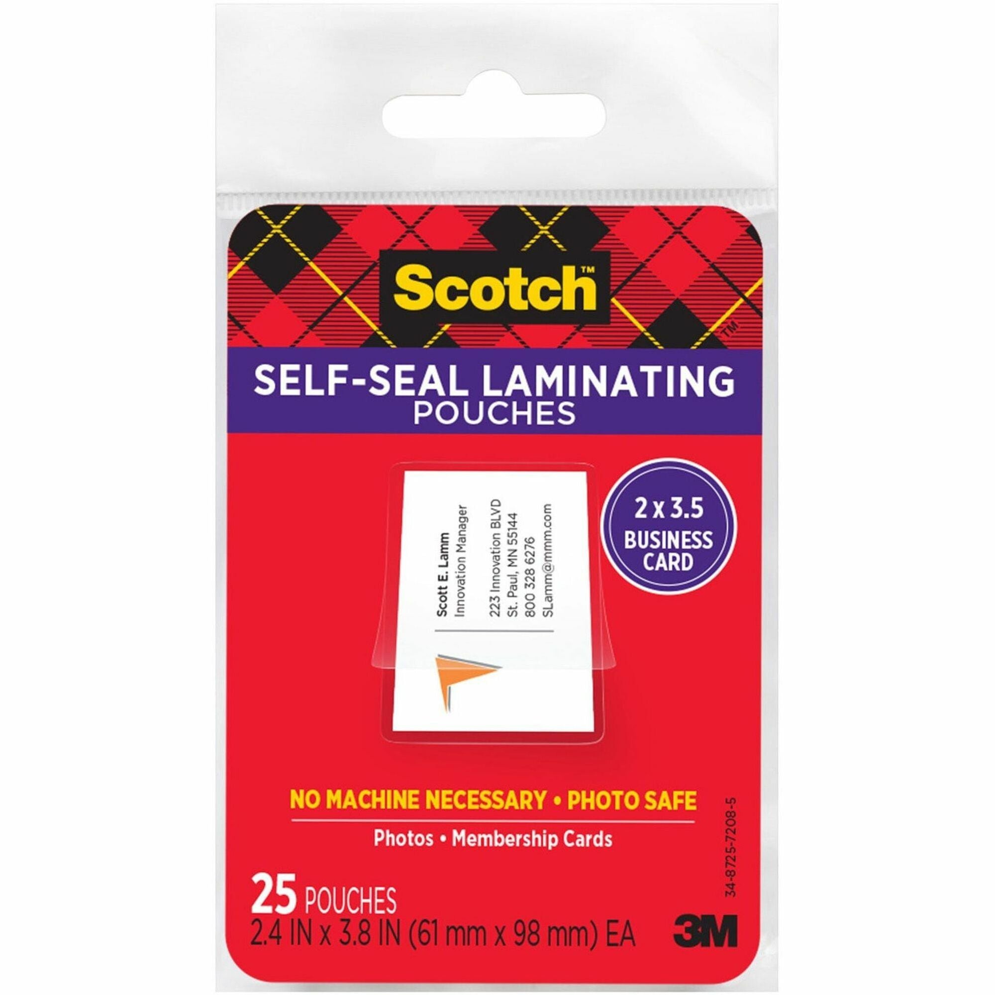 3M Scotch Self-sealing Laminating Business Card Pouches, 2.4 in, LS851G