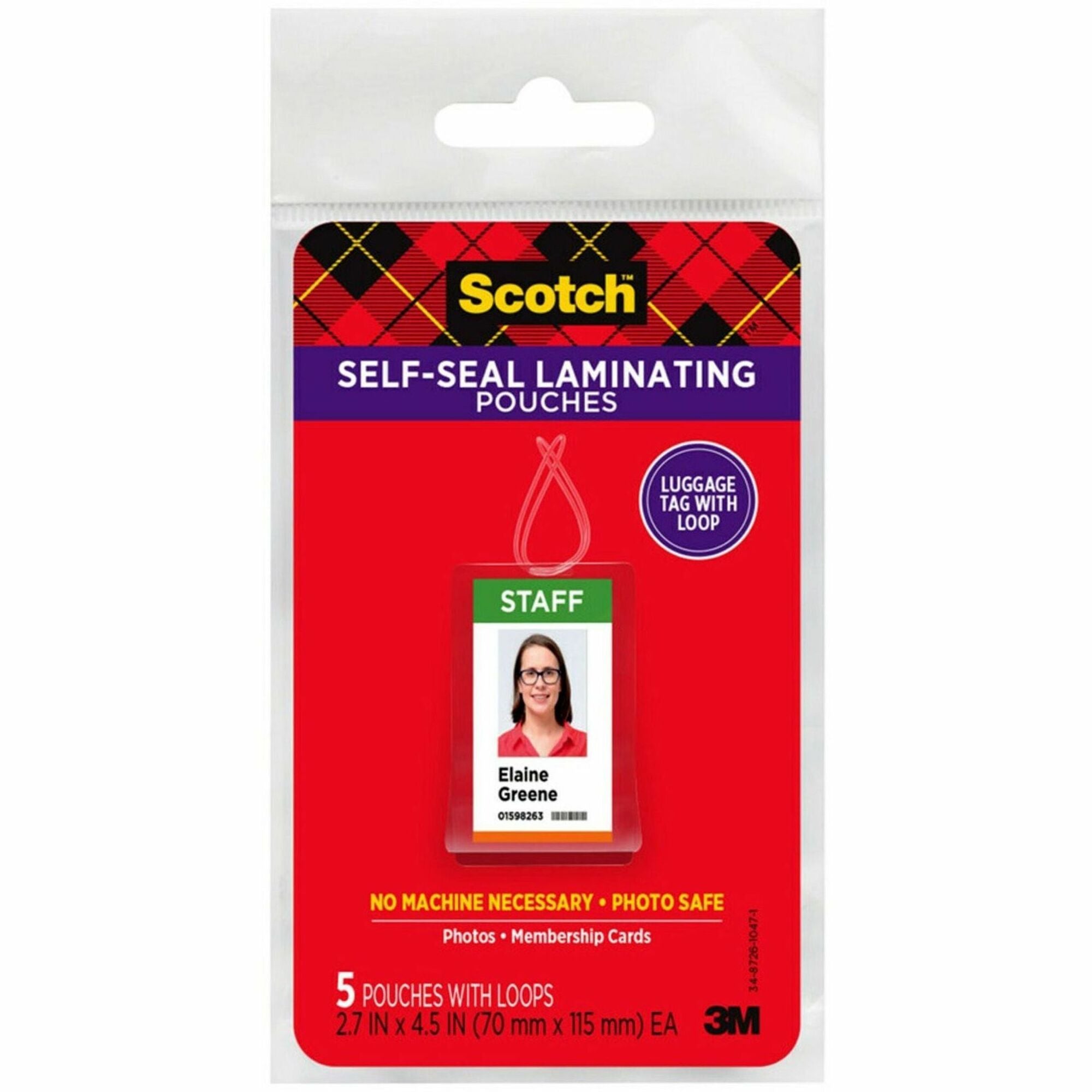 3M Scotch Self-Sealing Laminating Glossy Tag Pouches, 12.5 m, 5G
