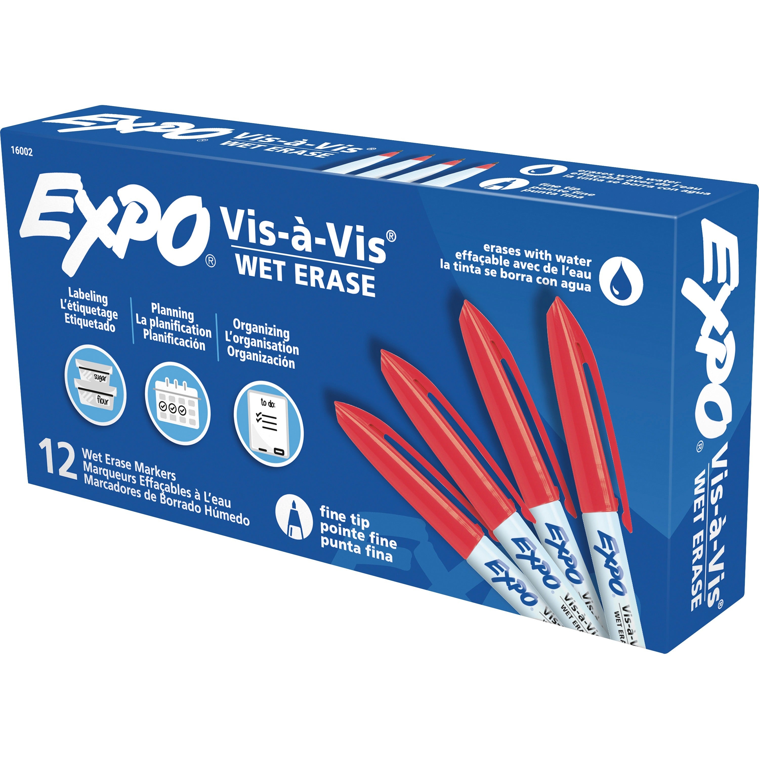 Expo Vis-A-Vis Wet-Erase Markers, Red, White
