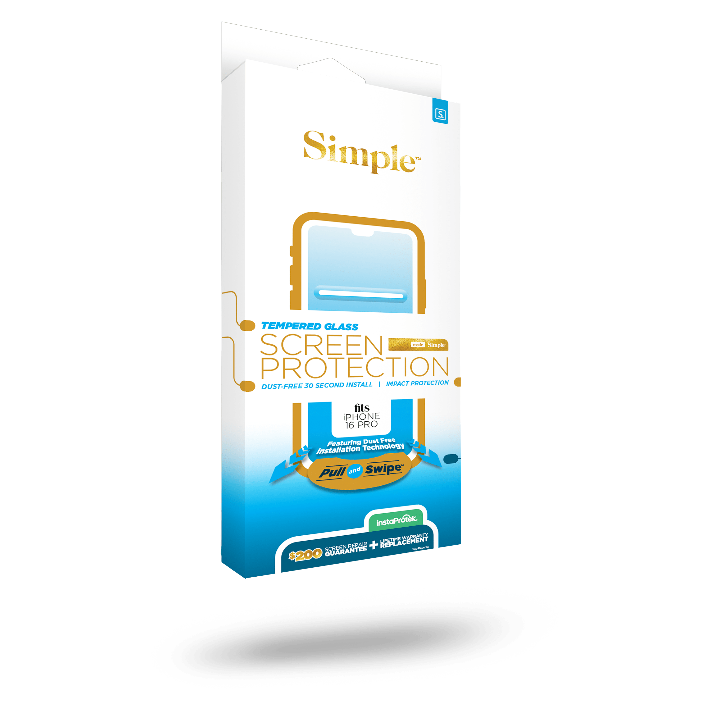 Simple - 200 Guided Tempered Glass Screen Protector For Apple Iphone 16 Pro - Clear