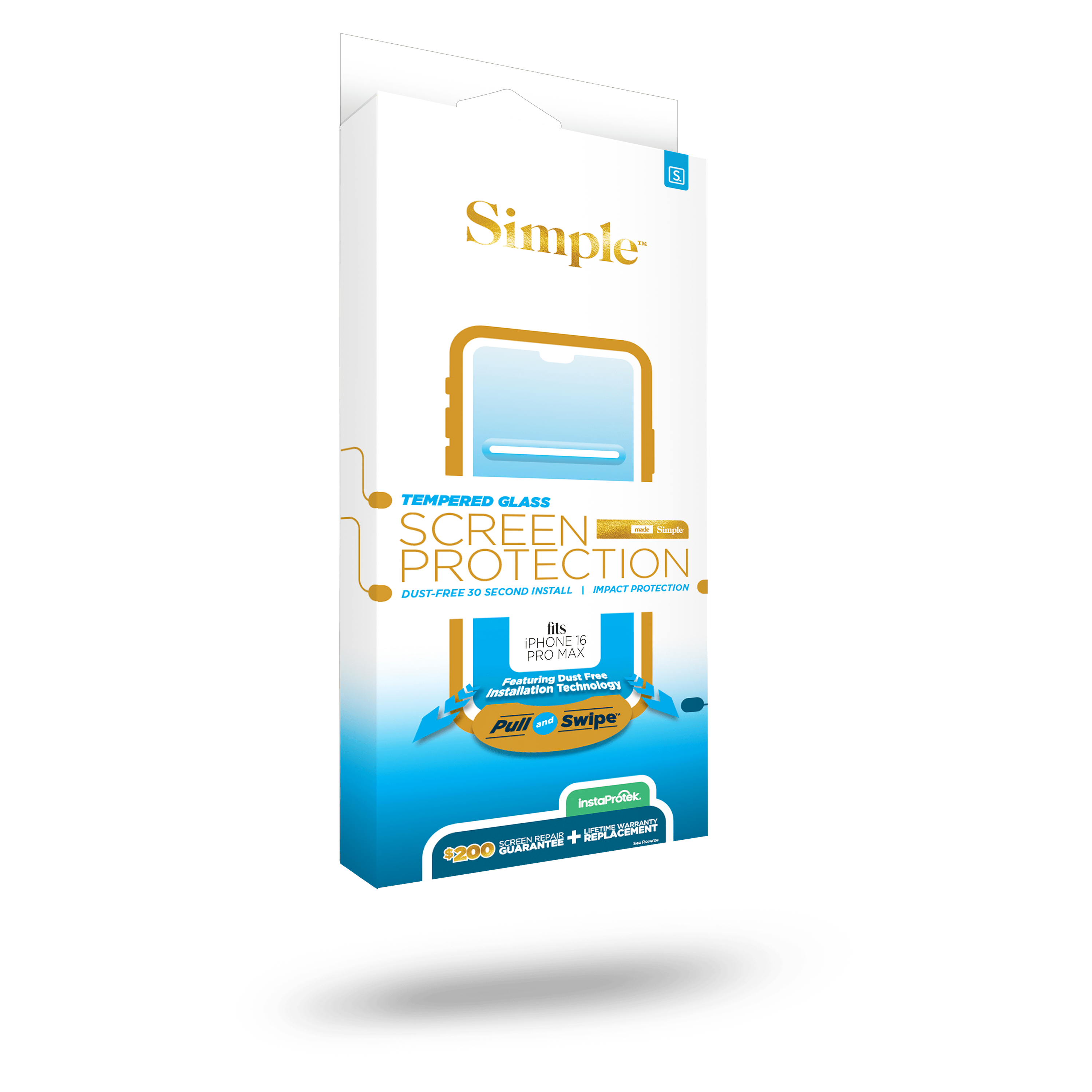 Simple - 200 Guided Tempered Glass Screen Protector For Apple Iphone 16 Pro Max - Clear