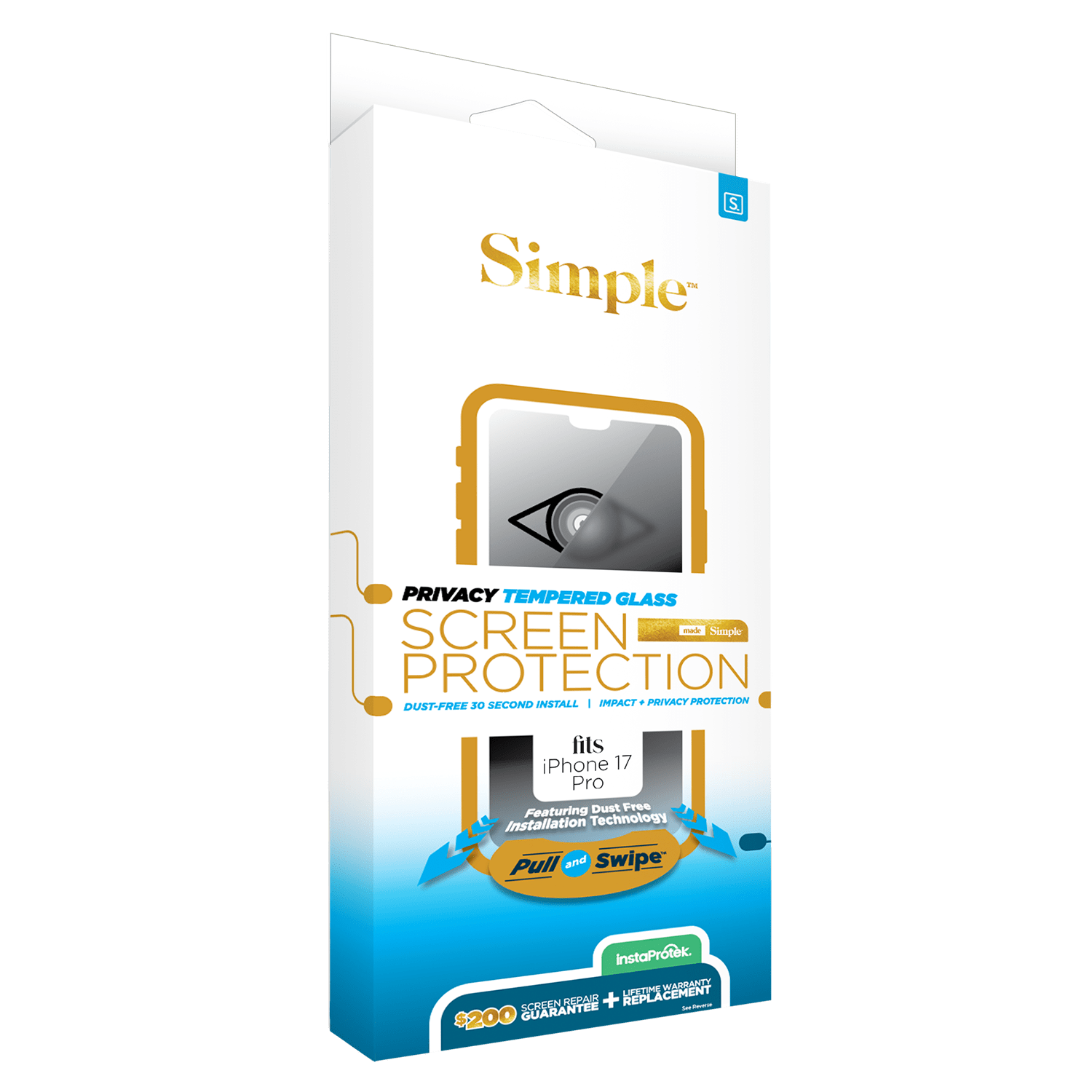 Simple 200 Privacy Dust Removal Guided Tempered Glass Screen Protector for Apple iPhone 17 Pro