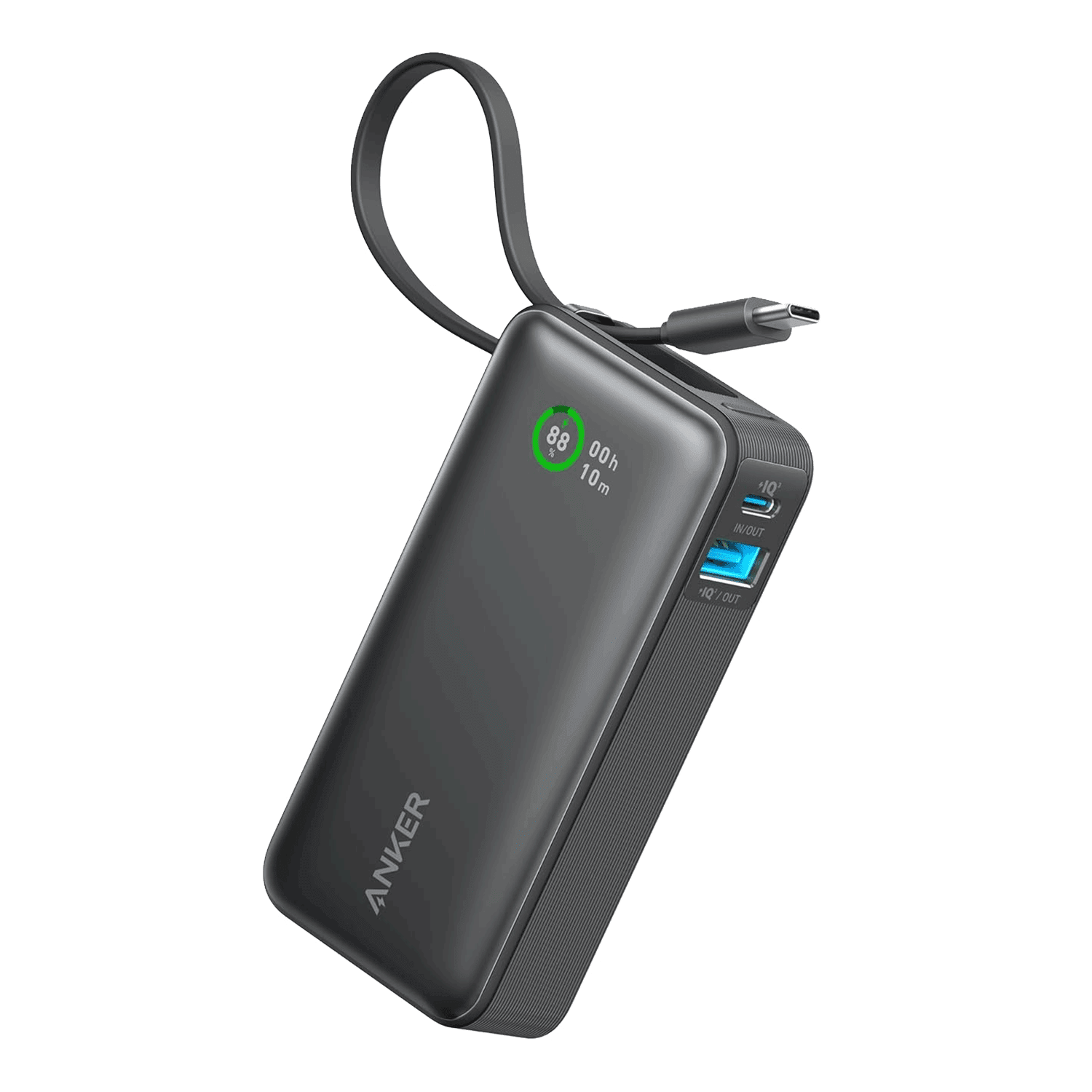 Anker - Nano Power Bank 10000 Mah 30w With Built In Usb C Cable - Black