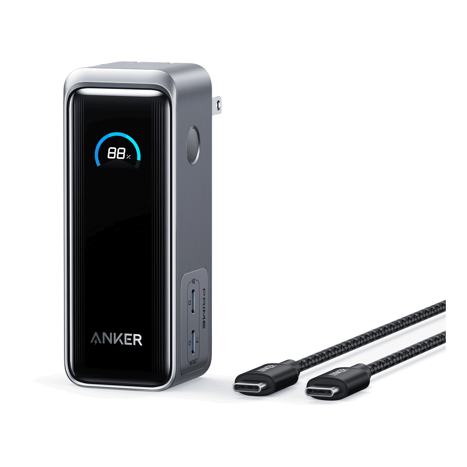 Anker - Prime Power Bank 9600 Mah With Built In Usb C Cable And Fusion Wall Charger 65w - Black