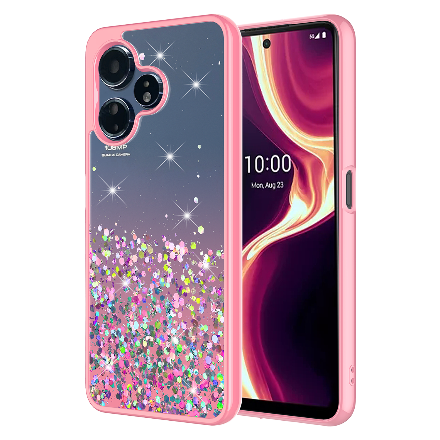 Ampd - Tpu / Acrylic Glitter Insert Case For Celero 5g Plus Gen 3 - Pink