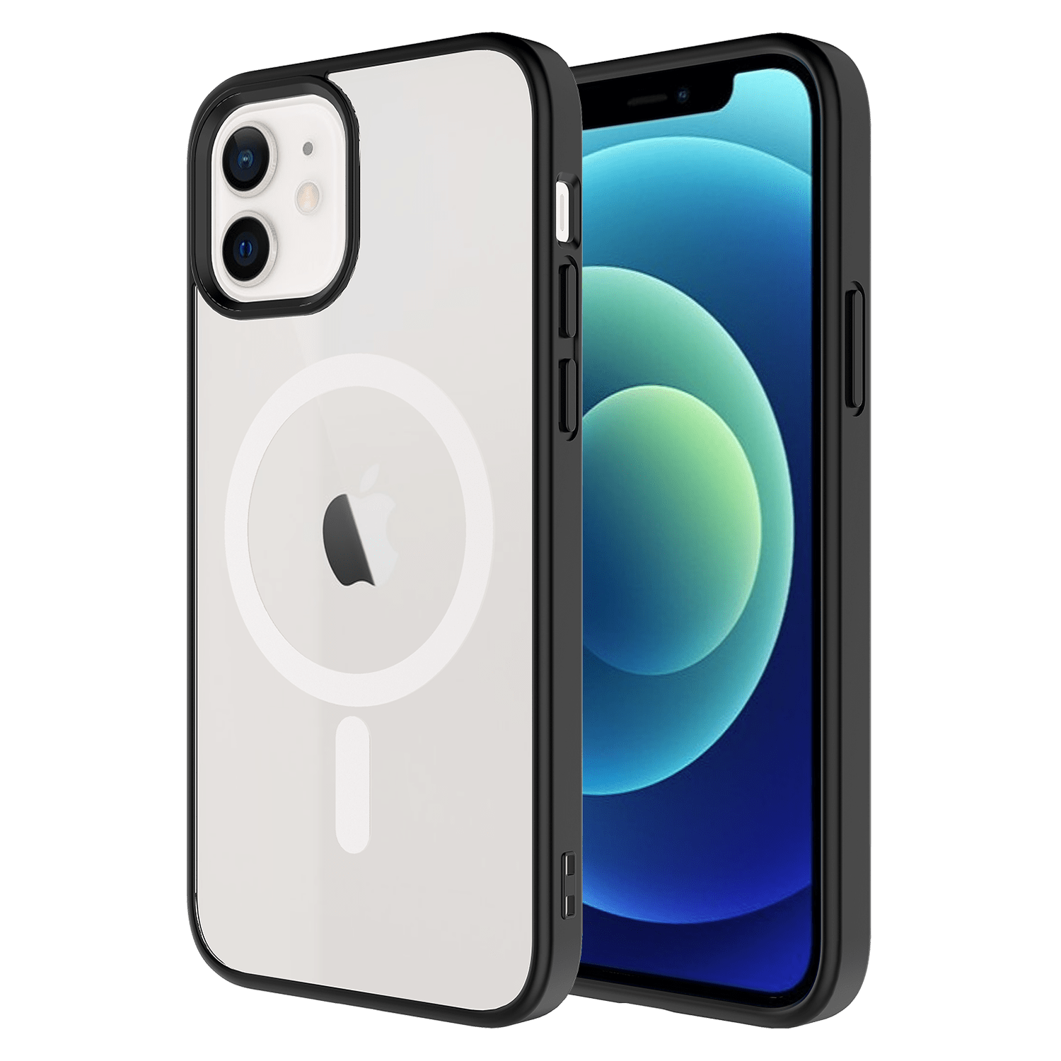 Ampd - Tpu / Acrylic Hard Shell Magsafe Case With Colored Bumper For Apple iPhone 12 / iPhone 12 Pro - Clear And Black