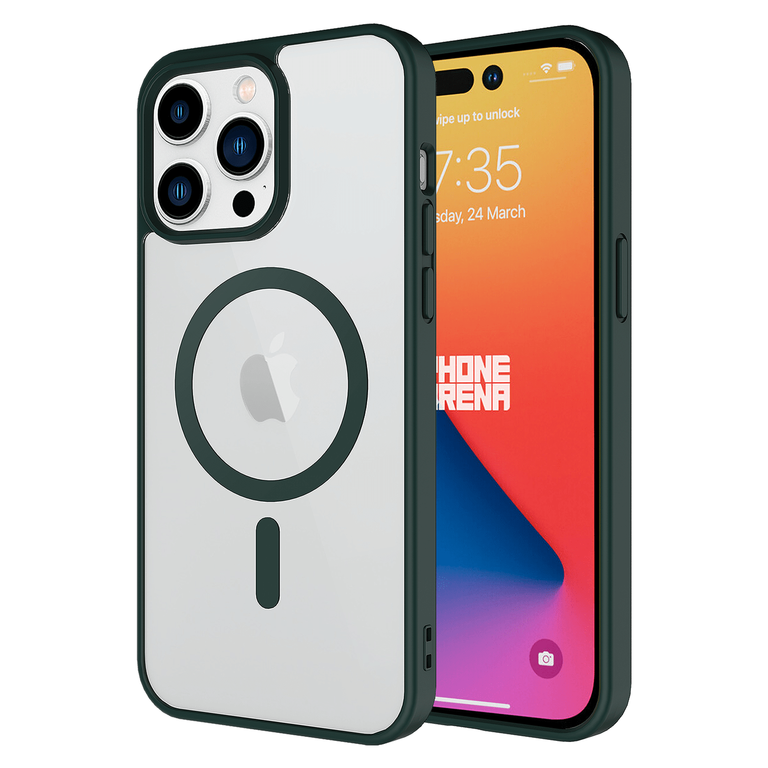 Ampd - Tpu / Acrylic Hard Shell Magsafe Case With Colored Bumper For Apple iPhone 15 Pro Max - Green