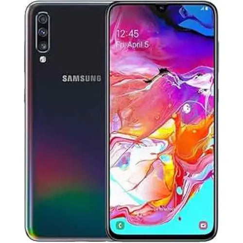 Samsung Galaxy A70 Unlocked, Memory: 6/8GB RAM, 128GB built-in storage, Selfie camera: 32MP f/2.0, Misc: Under-display fingerprint reader, down-firing loudspeaker, 3.5mm audio port